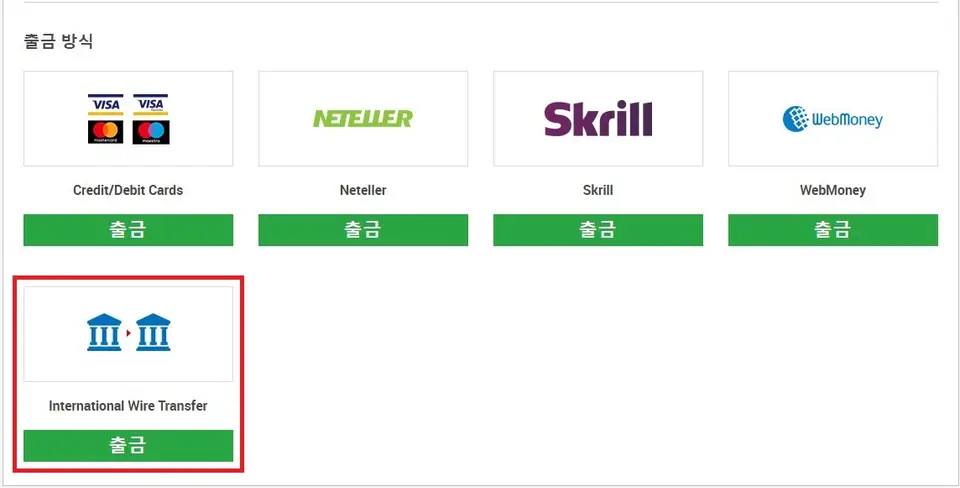 XM 「International Wire Transfer」 고르기