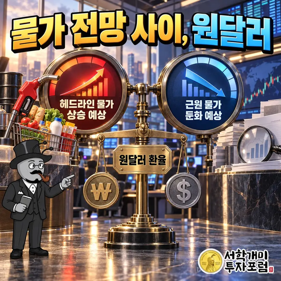 헤드라인 물가는 뛰고 근원은 식는다는 예상, 그 틈에 원달러 환율이 걸려 있다