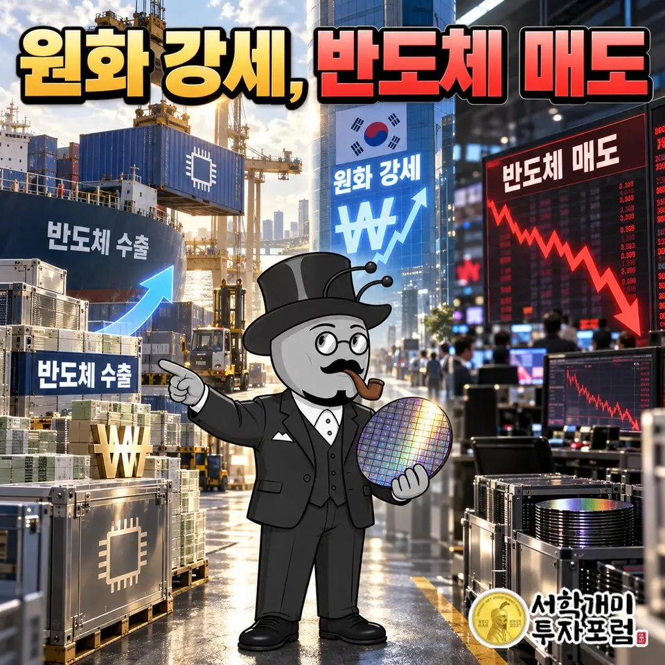 원화는 반도체 달러로 강해졌는데, 반도체 주식은 팔려 나갔다