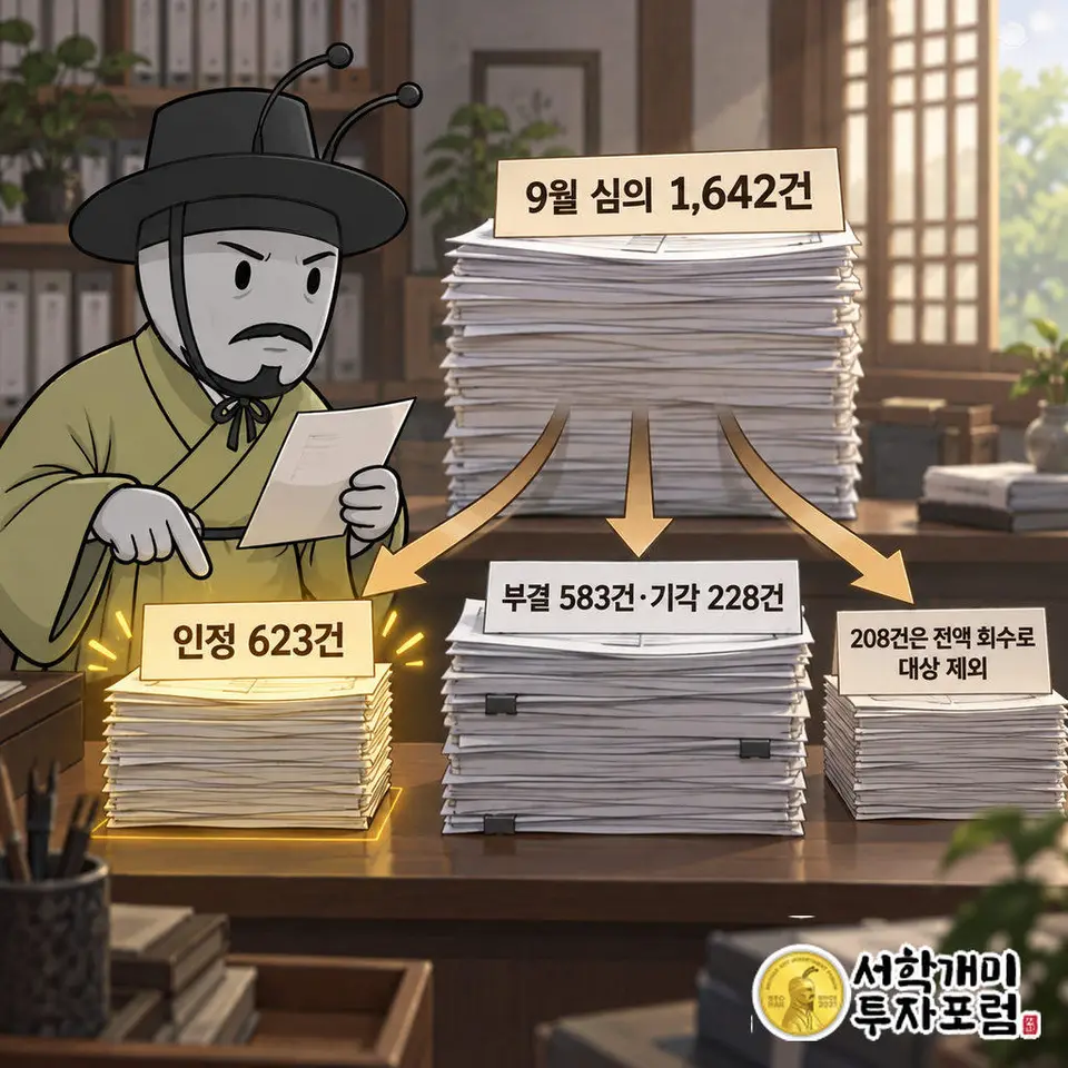 9월 전체회의 3차례에서 1,642건 심의, 인정 623건(신규 579건+이의신청 재인정 44건)