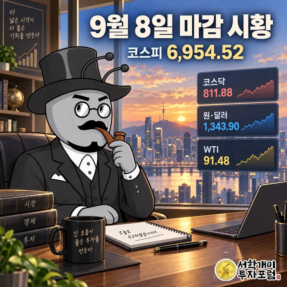9월 8일 마감 시황 — 코스피 6,954.52